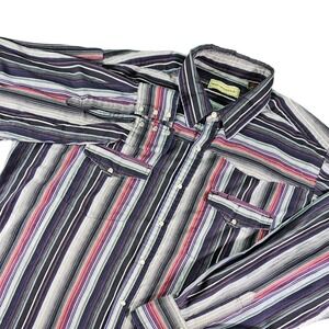 Bit & Bridle Western Pearl Snap Shirt Mens 2XT Tall Striped Long Sleeve Cowboy